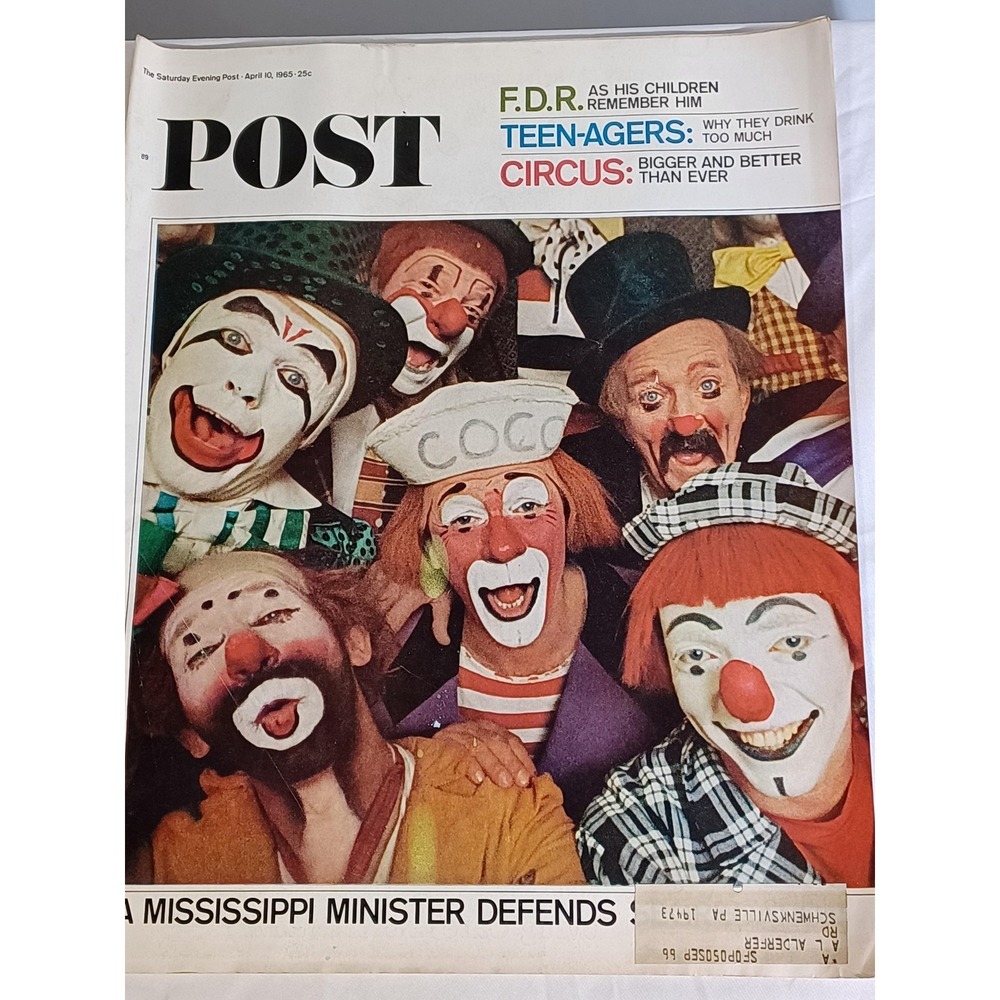 Vintage 1965 Saturday Evening Post‎ Magazine April 10 Circus FDR Teenagers